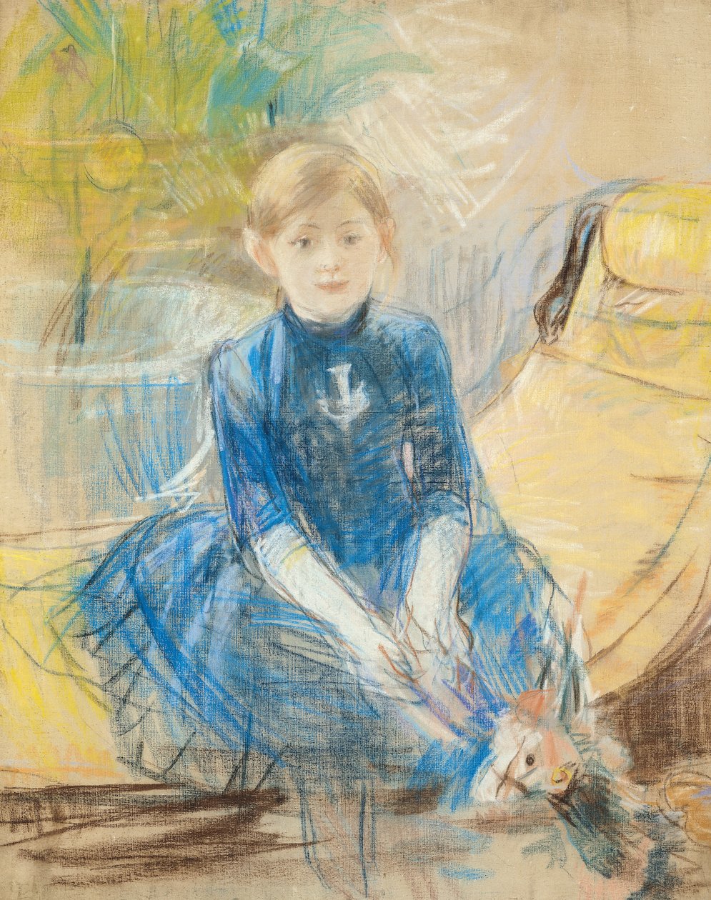 Mavi Jerseyli Küçük Kız, 1886 (tuval üzerine pastel) by Berthe Morisot