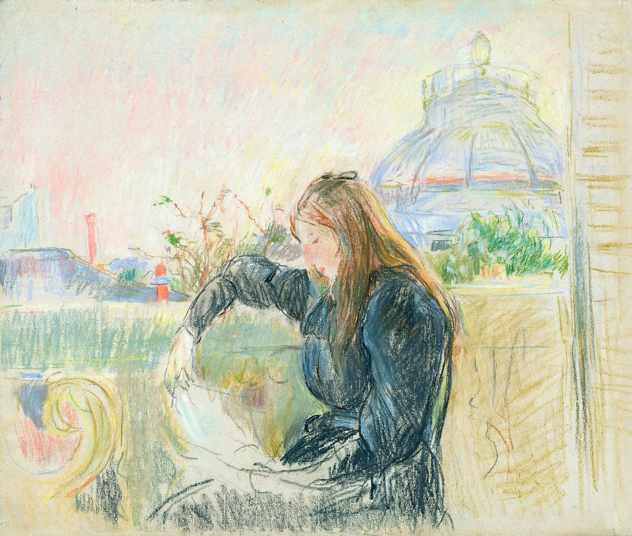 Balkonda, 1893 (kağıt üzerinde pastel) by Berthe Morisot