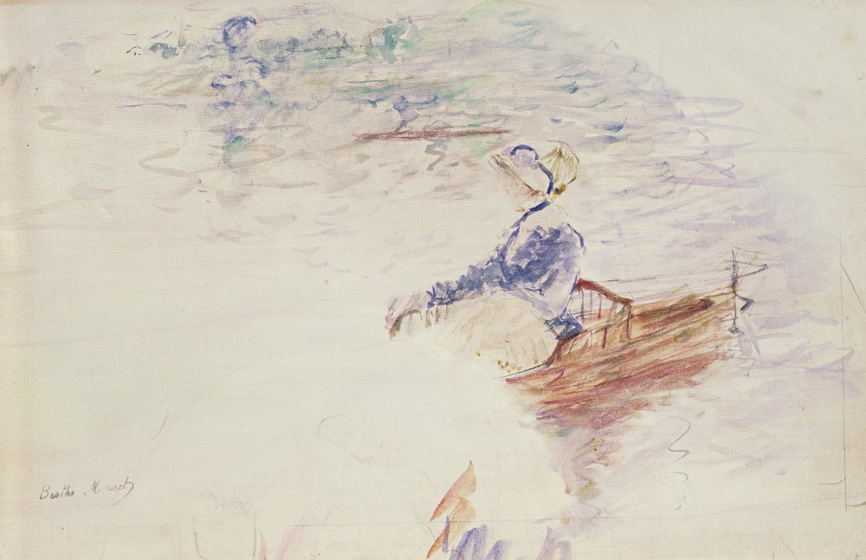 Teknede Genç Kadın Kroki, 1886 (tuval üzerine wc) by Berthe Morisot
