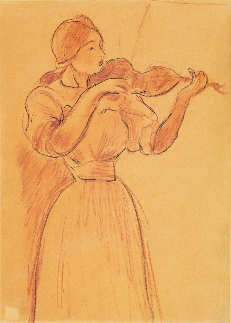 The Violin, 1894 (kağıt üzerine kurşun kalem ve kırmızı tebeşir) by Berthe Morisot