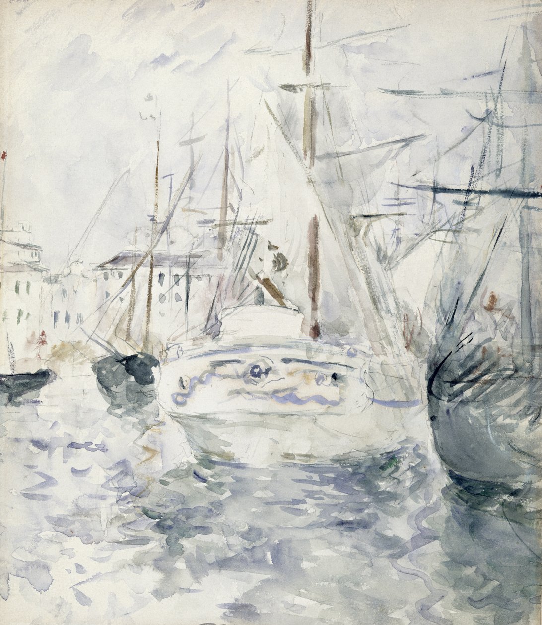 Limanda Beyaz Tekne, Nice, 1881 (kağıt üzerinde wc) by Berthe Morisot