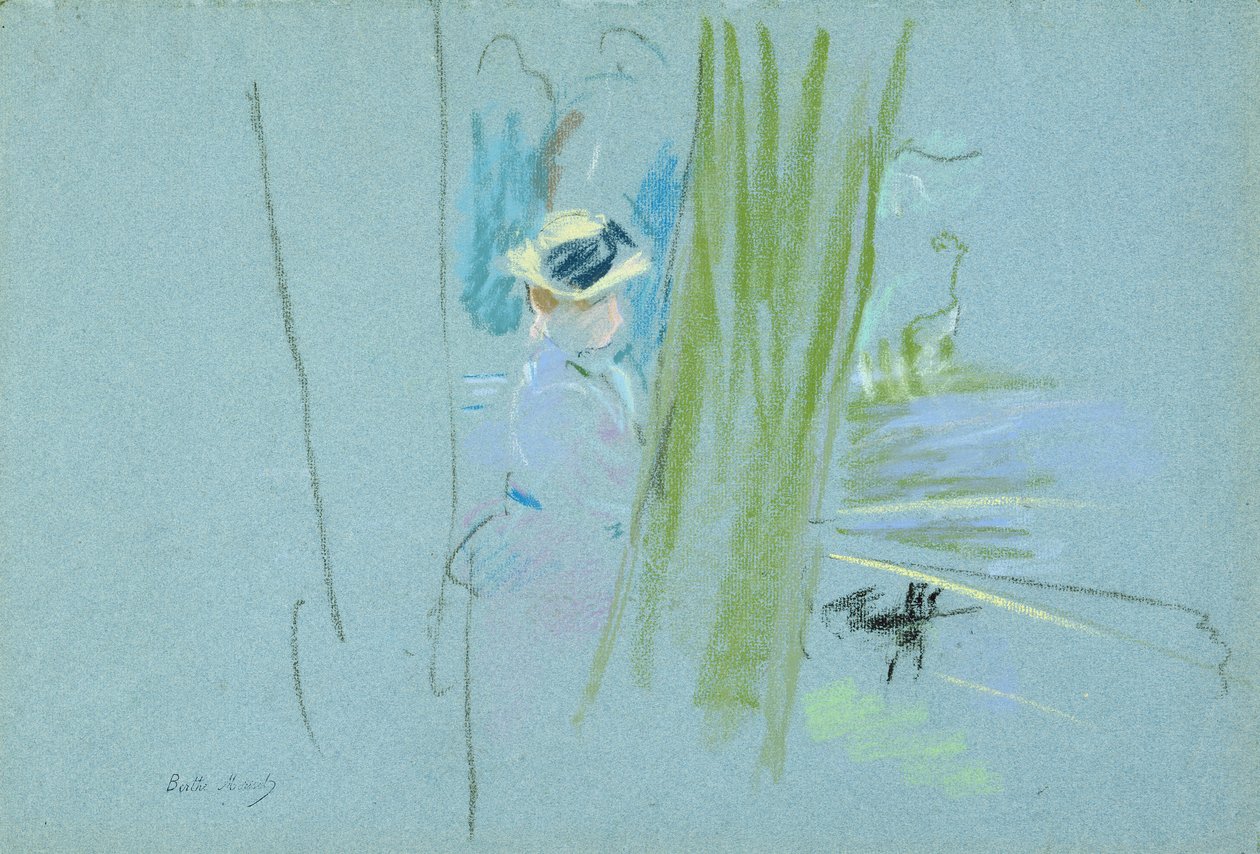 Gölde balık tutan kadın, 1885 (kağıt üzerinde pastel) by Berthe Morisot