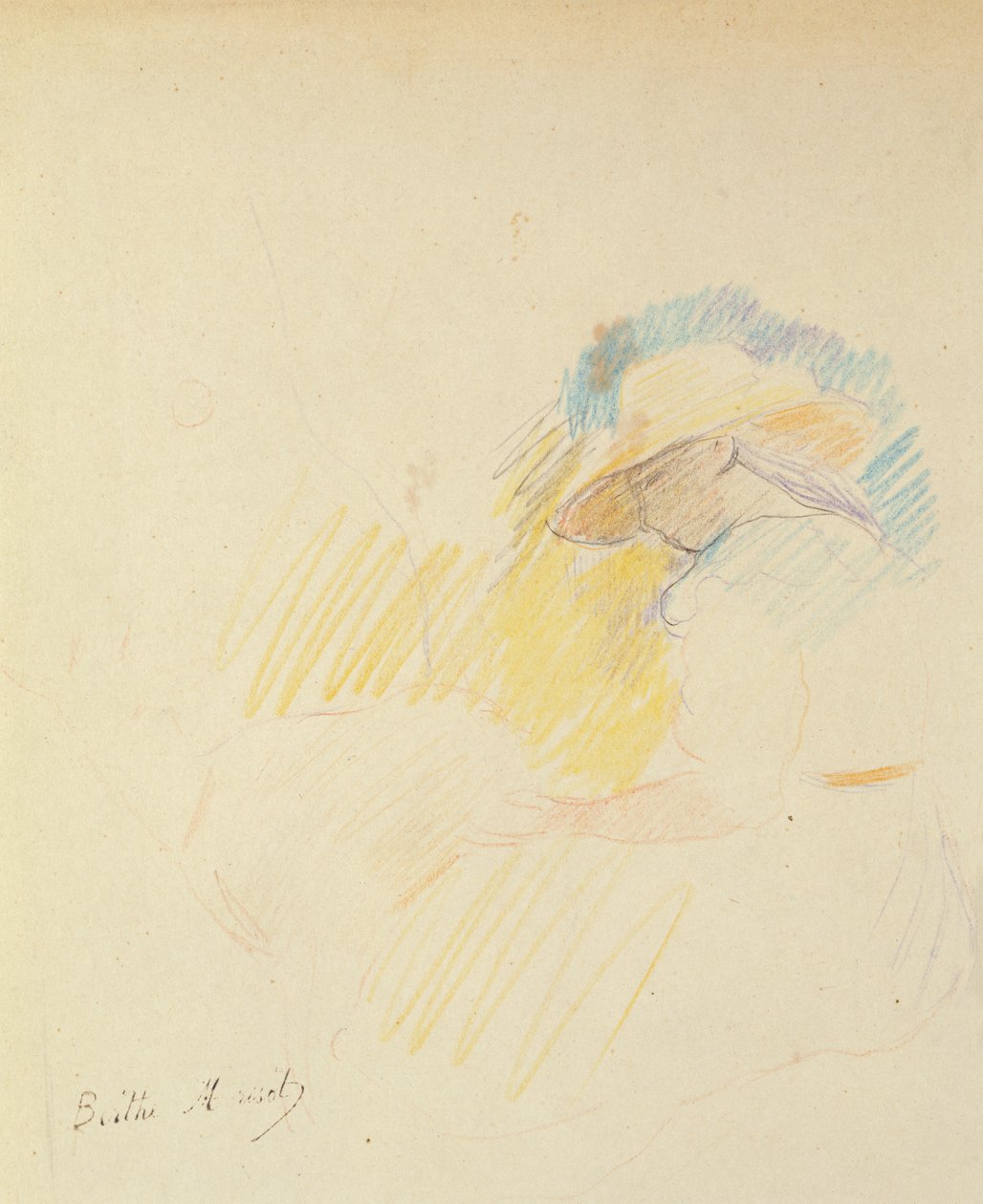 Bir bahçede oturan genç kız, 1887 (kağıt üzerine renkli kalem) by Berthe Morisot