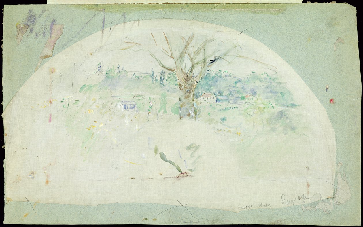 Bougival'i tasvir eden yelpaze, 1884 (ipek üzerine yağ, kurşun kalem ve klozet) by Berthe Morisot