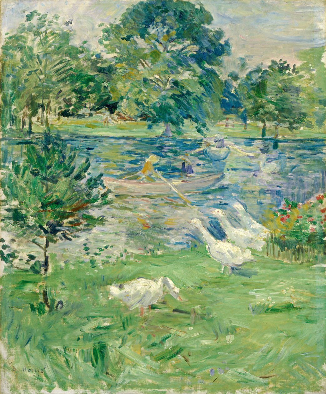 Kazlarla Teknede Kız by Berthe Morisot