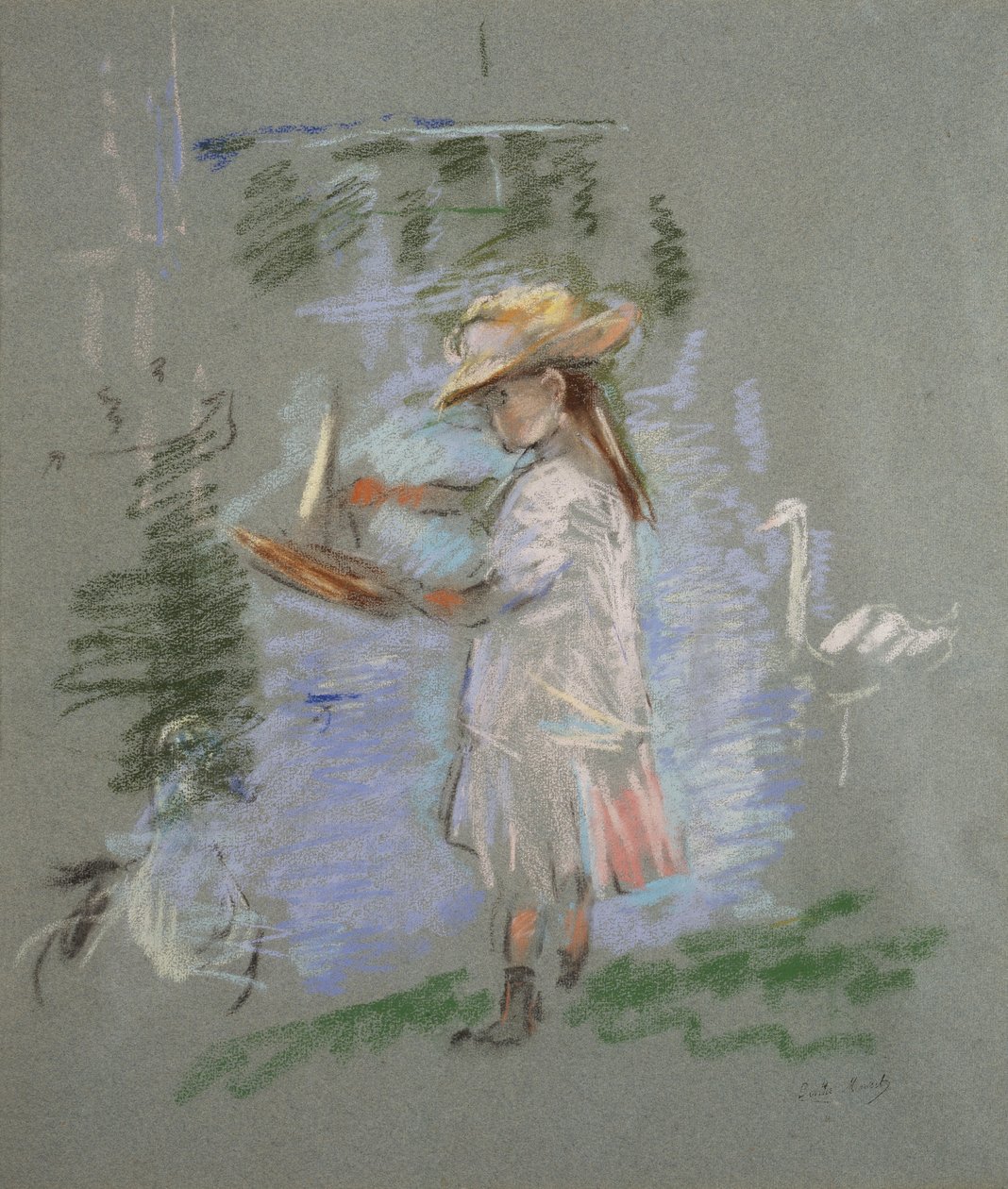 Göl Kenarında Pembeli Julie by Berthe Morisot