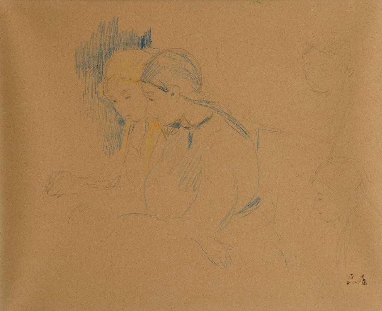 Genç Kızların Portresi (renkli boya kalemleri ve kurşun kalem) by Berthe Morisot