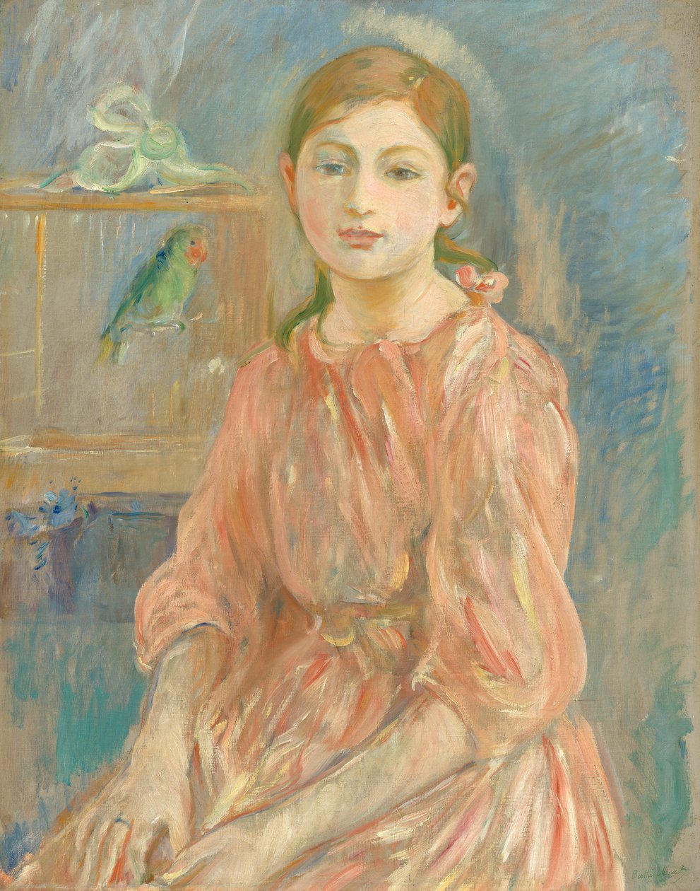 Ressamın Muhabbet Kuşu ile Kızı, 1890 by Berthe Morisot