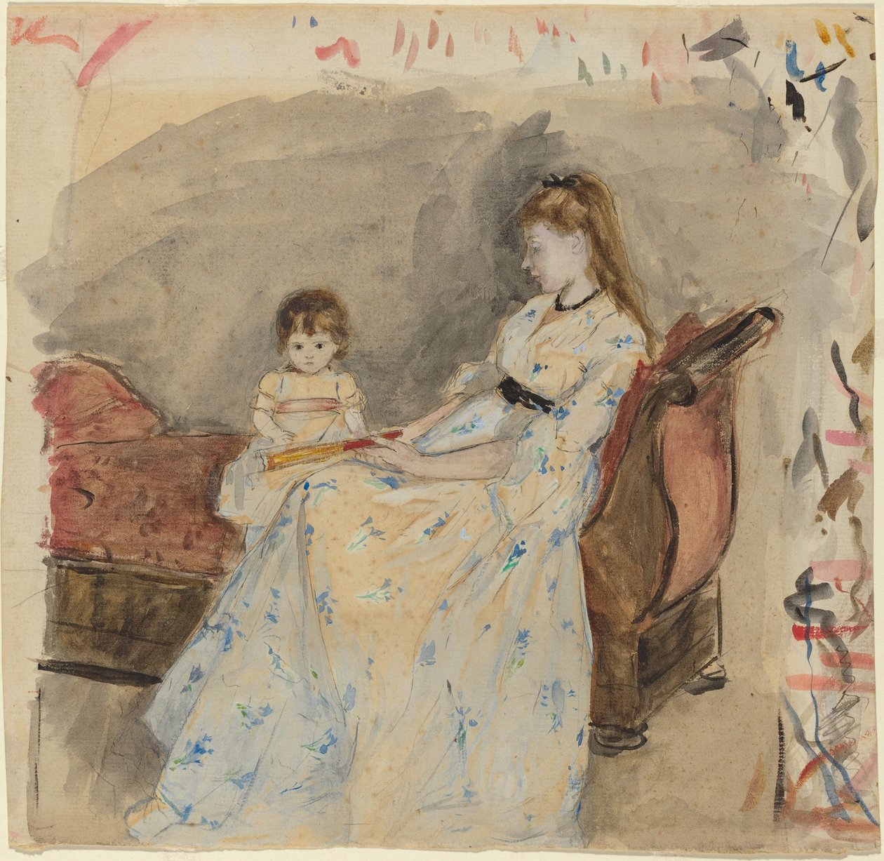 Sanatçının Kızkardeşi Edma, Kızı Jeanne ile, 1872. by Berthe Morisot