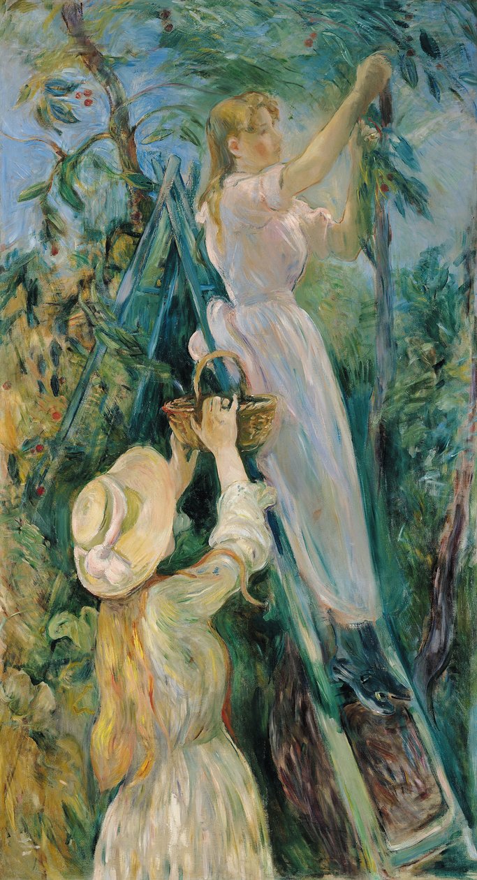 Kiraz Seçici (tuval üzerine yağlı boya) by Berthe Morisot