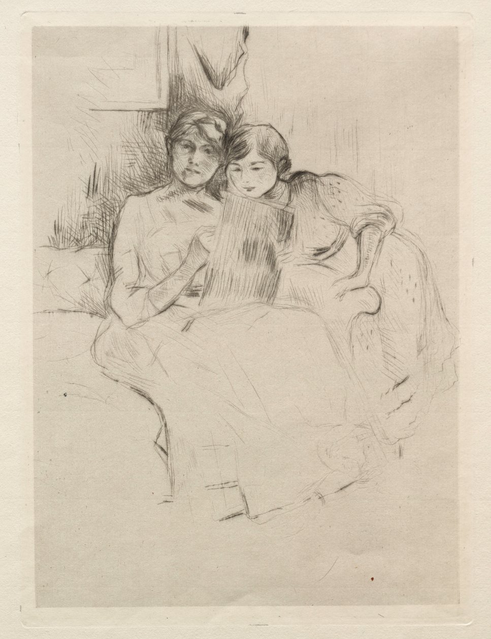 Çizim Dersi (Berthe Morisot Kızıyla Çizim Yapıyor) by Berthe Morisot