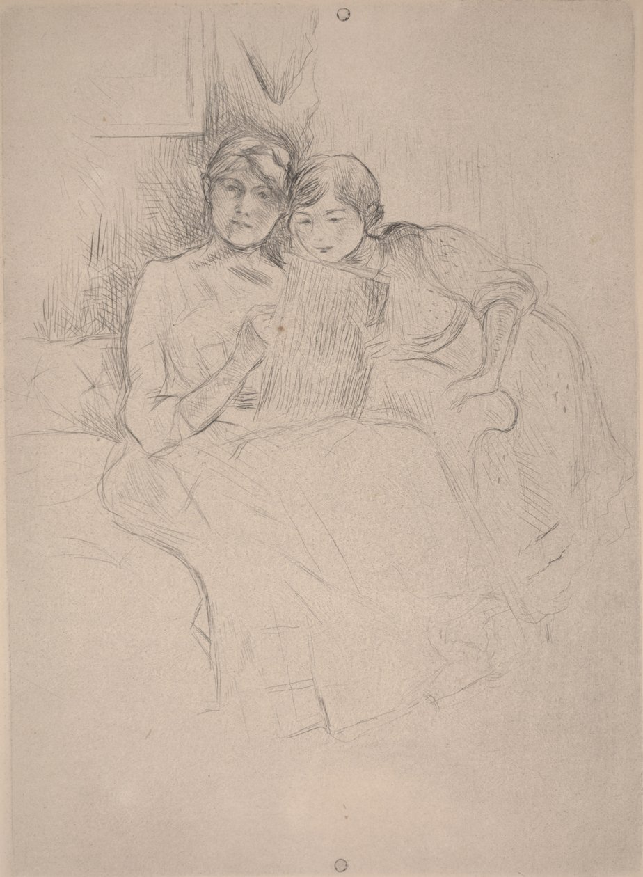 Çizim Dersi - Berthe Morisot kızıyla çizim yapıyor, c.1889-90 (kuru nokta) by Berthe Morisot
