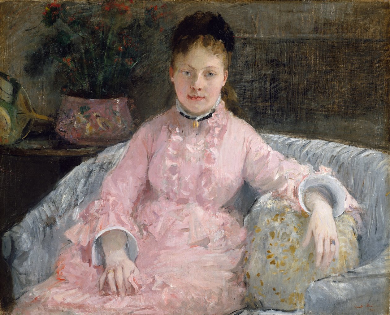 Pembe Elbise Albertie-Marguerite Carré, daha sonra Madam Ferdinand-Henri Himmes, yaklaşık. 1870. by Berthe Morisot