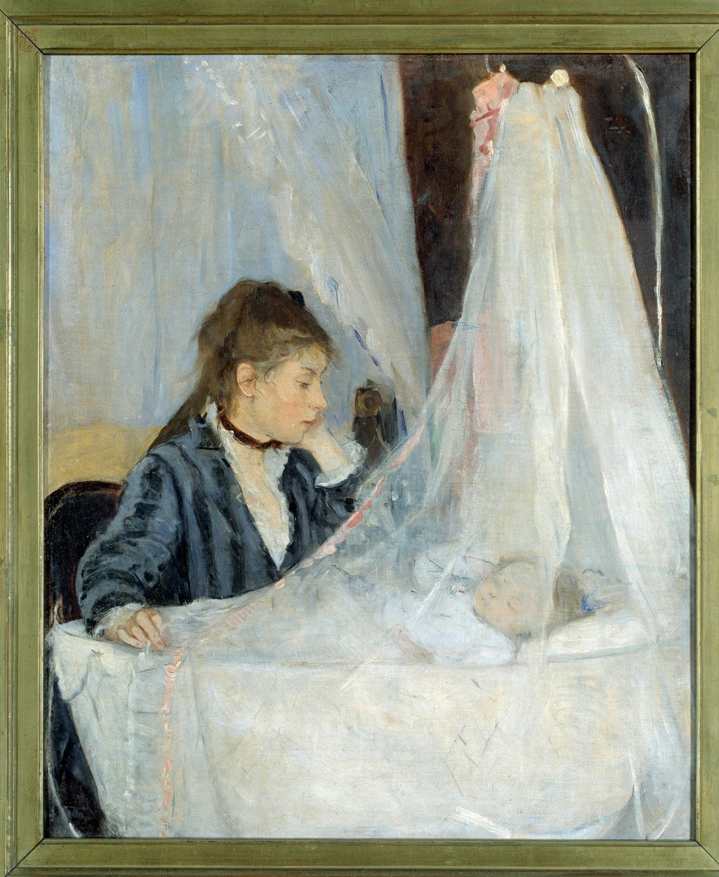 Beşik Sanatçının kız kardeşi Edma'nın kızının uykusuna göz kulak olmasının temsili, Blanche - Boyama Berthe Morisot (1841-1895) 1872. Dim. 0,56 x 0,46 m - Paris, musee d'Orsay - The Cradle (Edma Morizot (1839-1921), sanatçının kız kardeşi saatler by Berthe Morisot