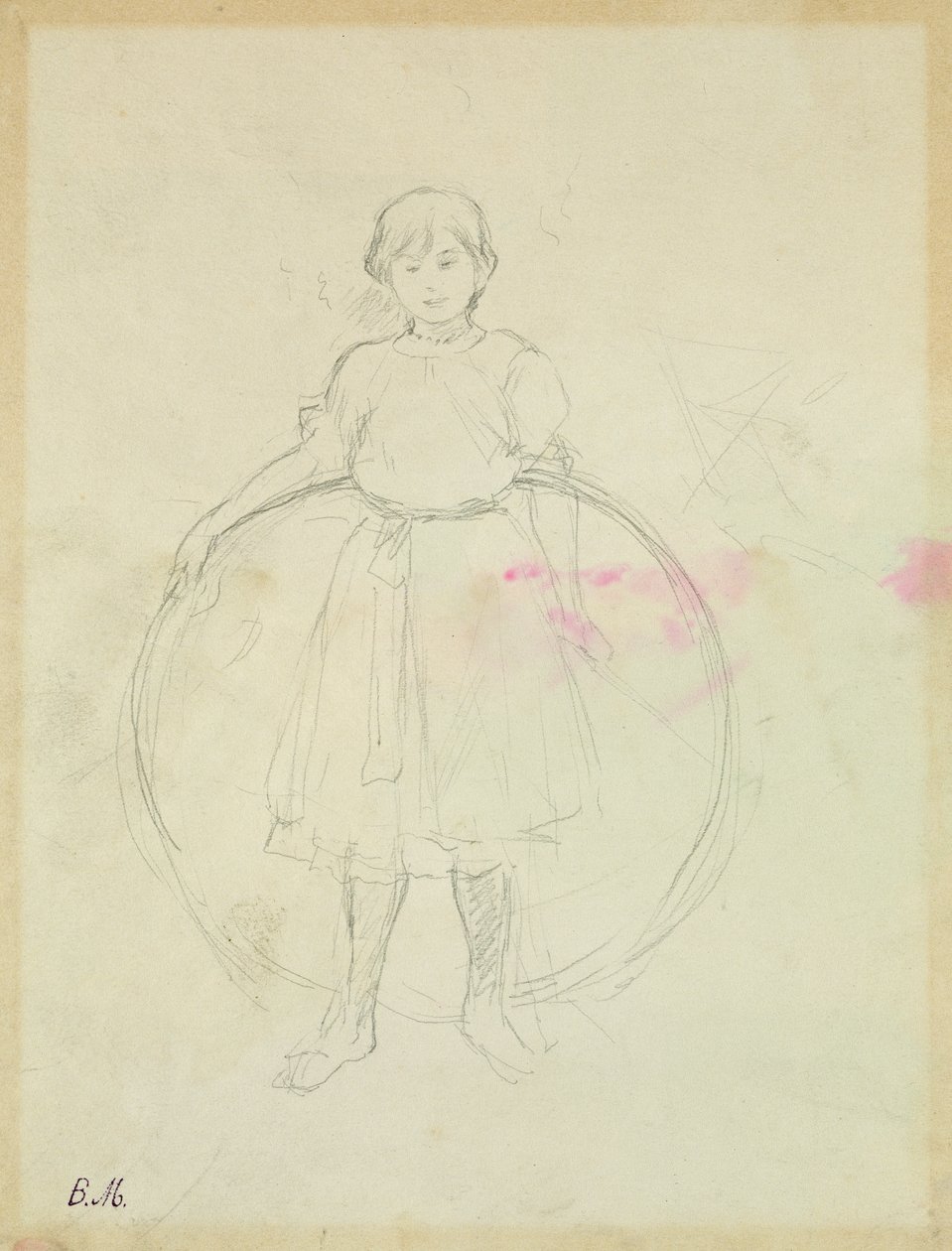 Çemberli Genç Kız, 1888 (kağıt üzerinde grafit) by Berthe Morisot