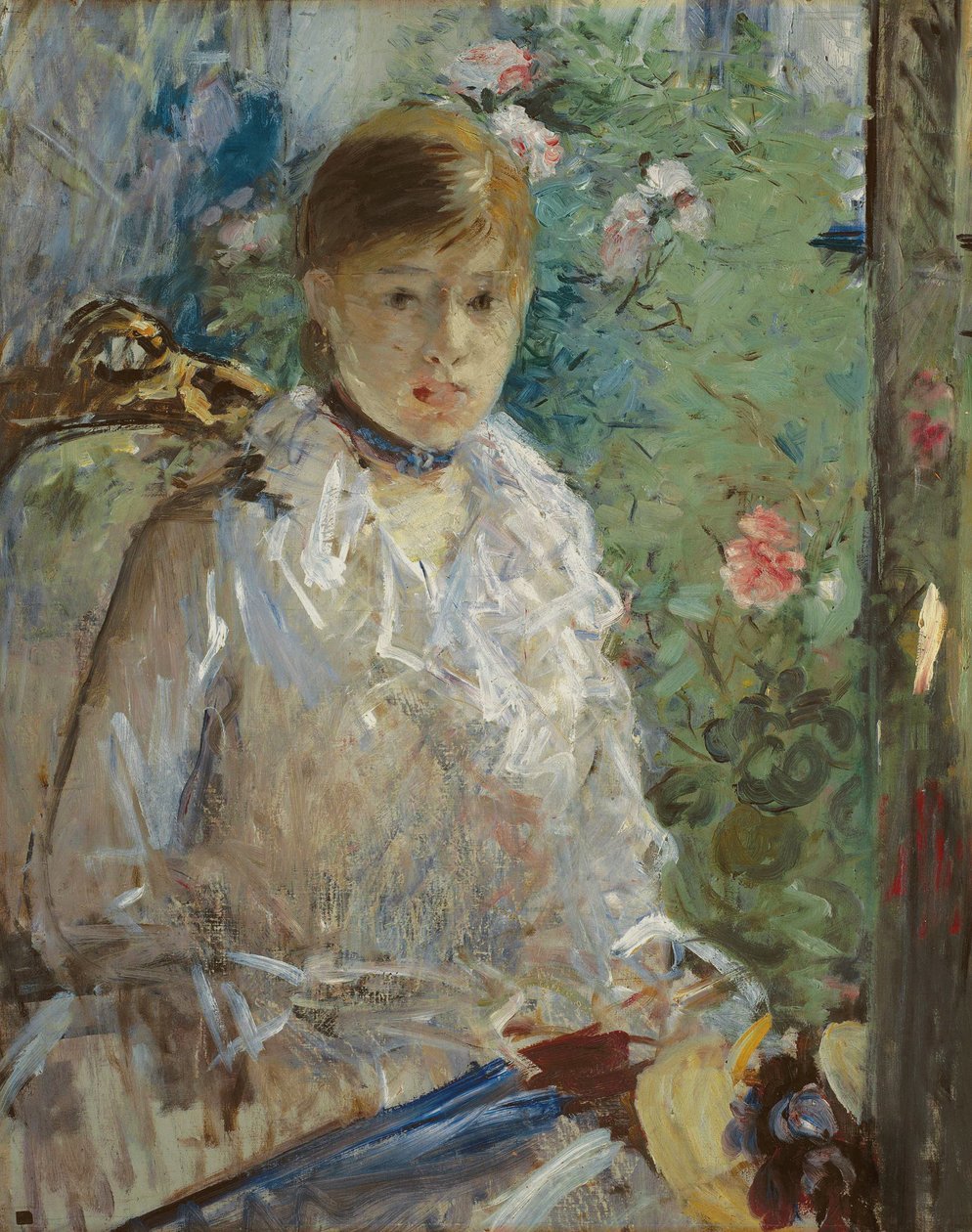 Yaz adında bir pencerenin önünde oturan genç kadın, 1879 by Berthe Morisot
