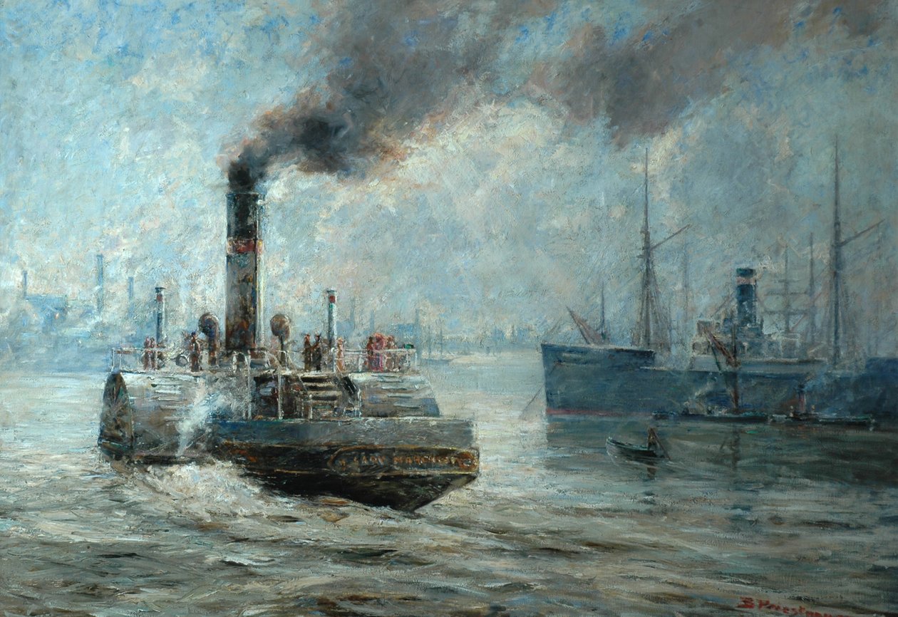 Rochester Nehri üzerinde Puslu Bir Gün by Bertram Priestman