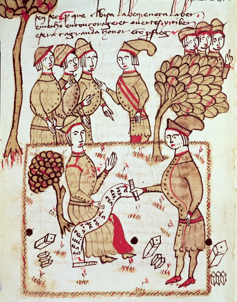 Ms 327 fol.201v İşçileriyle Bir Sörveyör, Arnaud de Villeneuve