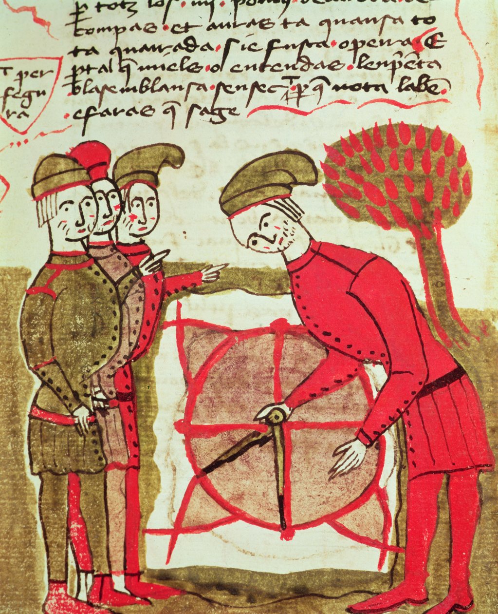 Ms 327 fol.216v Plan ve pusulalarla çalışan haritacılar, Traite dArpentage by Arnaud de Villeneuve (1240-1312) by Bertrand Boysset