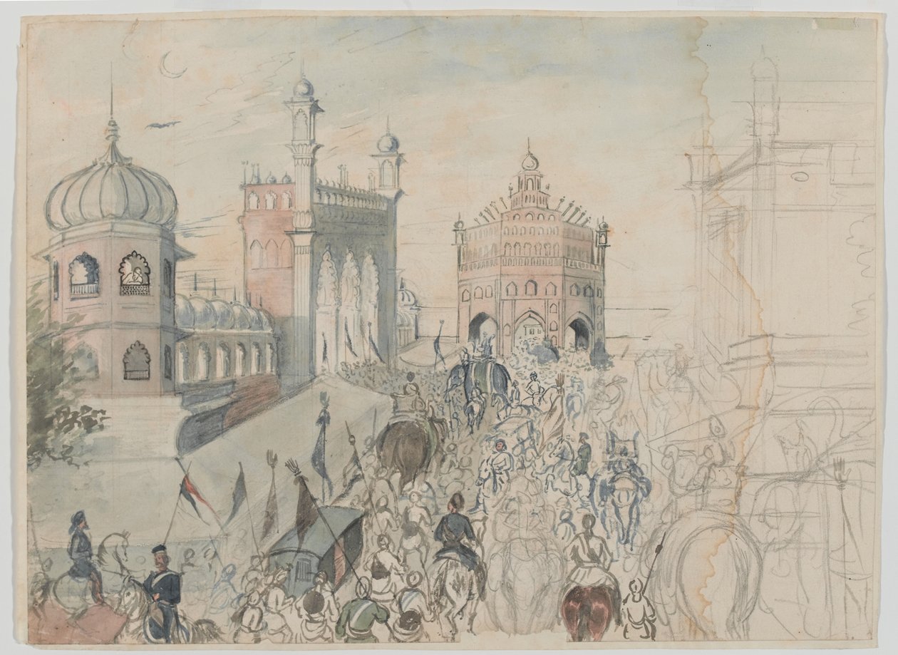 Bir Sih kasabasında İngiliz birlikleri, muhtemelen Allahabad by Bethune Donald Grant