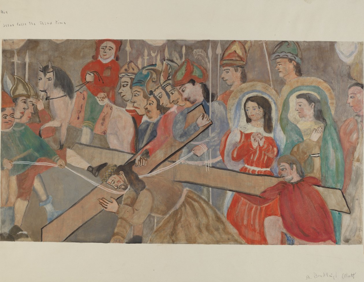 Haç Durağı No. 9: İsa Üçüncü Kez Düşüyor, c. 1936. by Beulah Bradleigh