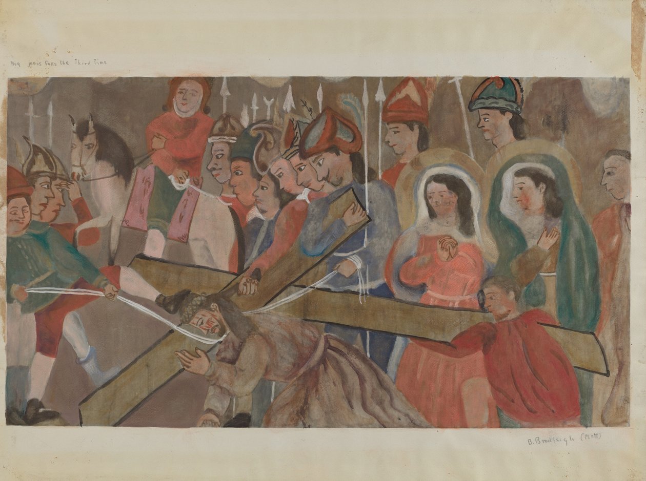 Haç Durağı No. 9: İsa Üçüncü Kez Düşüyor, c. 1936. by Beulah Bradleigh
