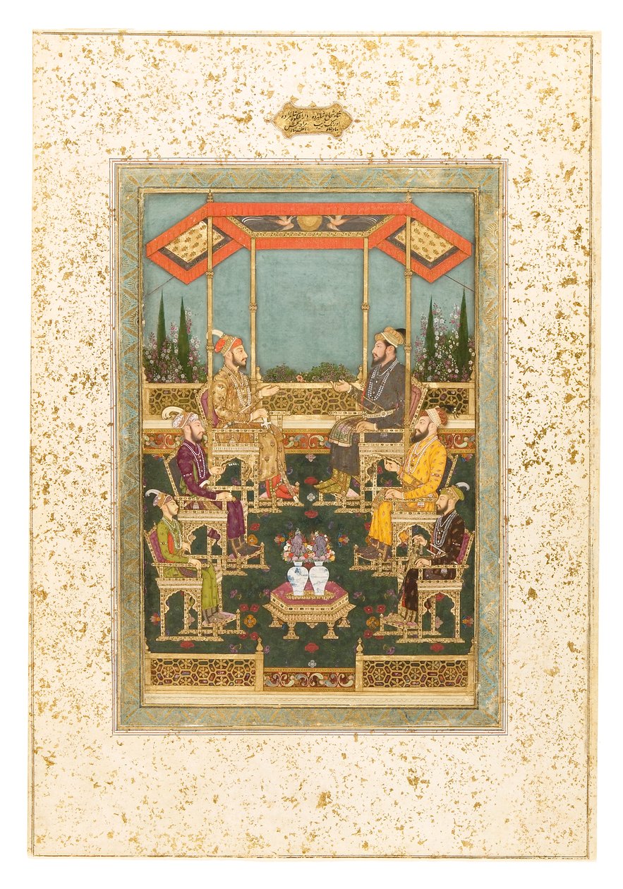 Prenslerin Buluşması, c.1710 (kağıt üzerinde opak wc ve altın) by Bhawani Das