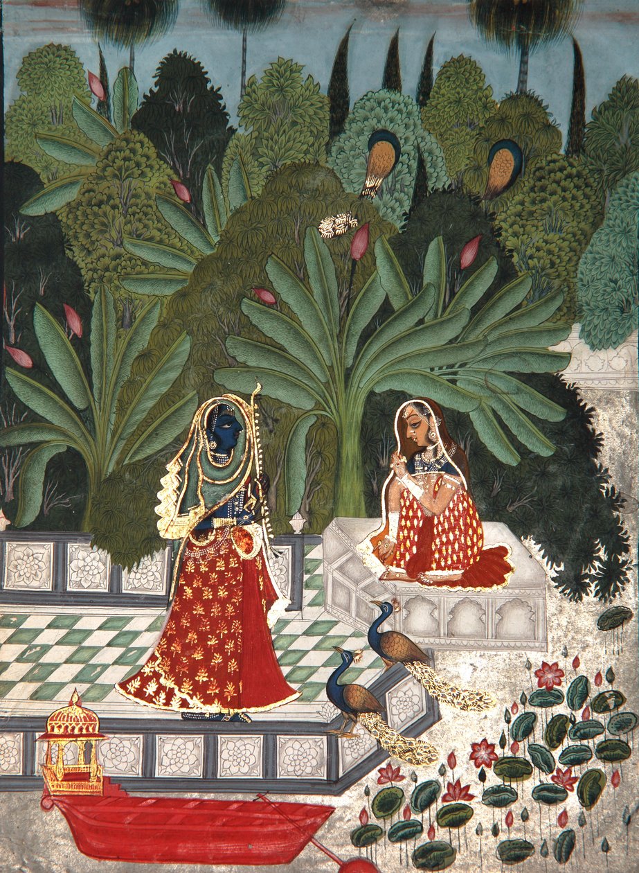 Krishna sevgilisi 1781 ile tanışmak için bir hile kullanıyor (kağıt üzerinde opak wc) by Bhoya