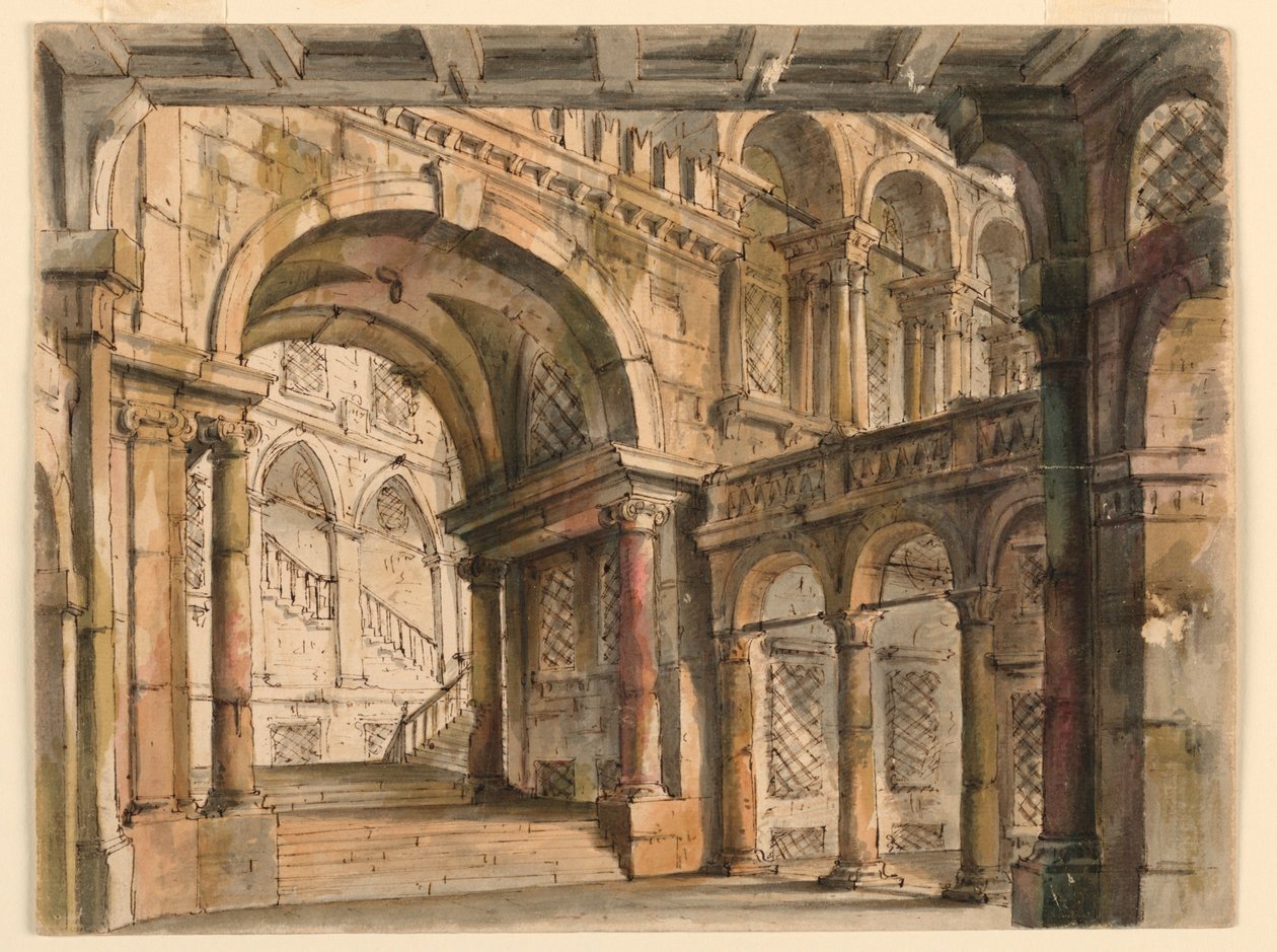 Sahne Tasarımı, Saray Avluları ve Merdivenleri by Bibiena Family, 1657
