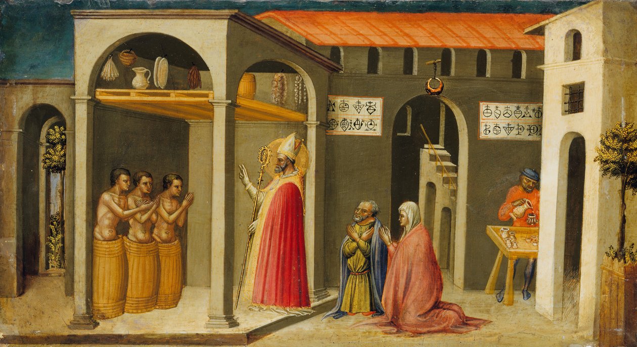Aziz Nikolaos Üç Gençliği Canlandırıyor, 1433-35. by Bicci di Lorenzo