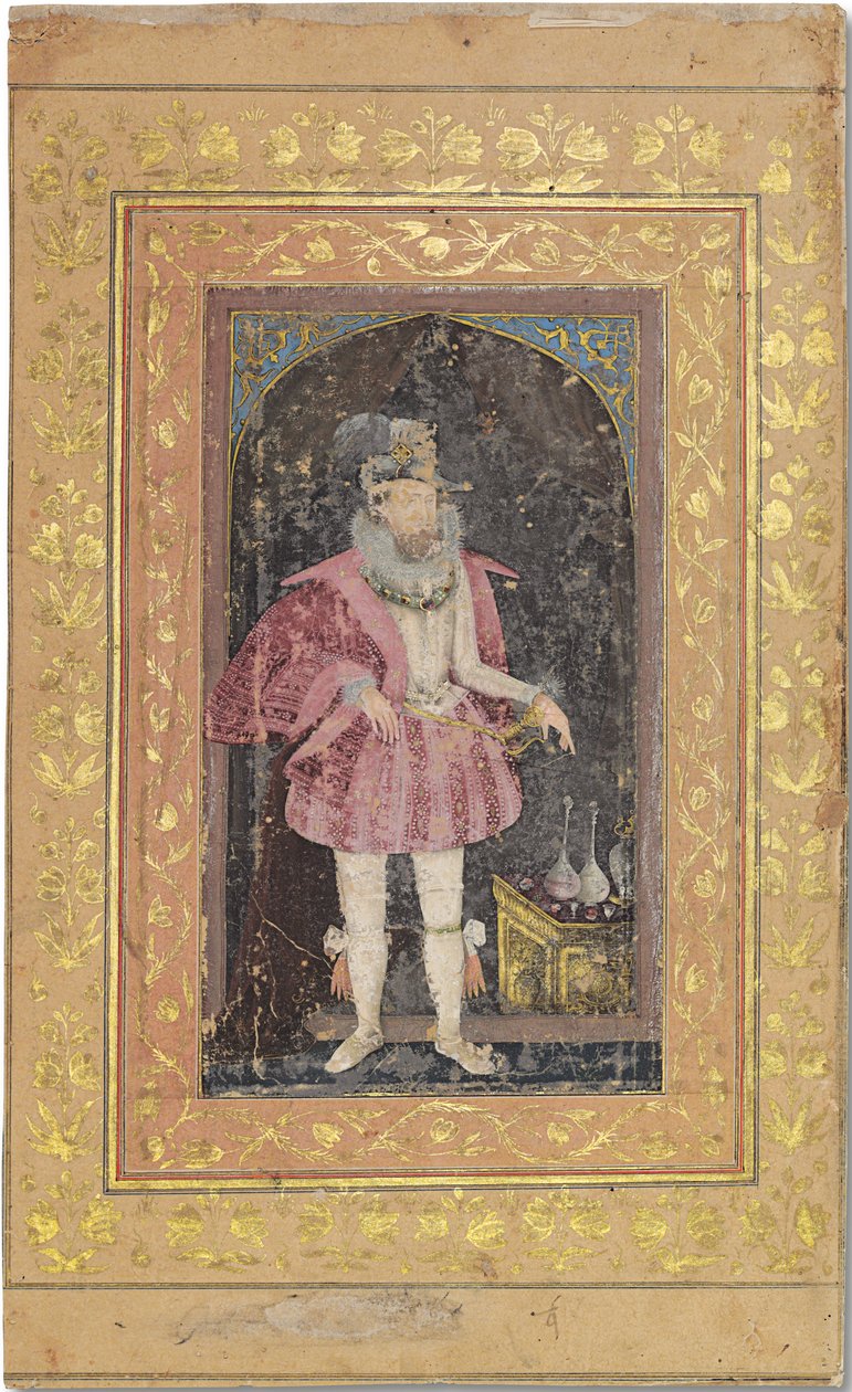 I. James'in Nadir Bir Babür Portresi, c.1615-18 (kağıt üzerinde altınla güçlendirilmiş opak pigmentler) by Bichitr Bichitr