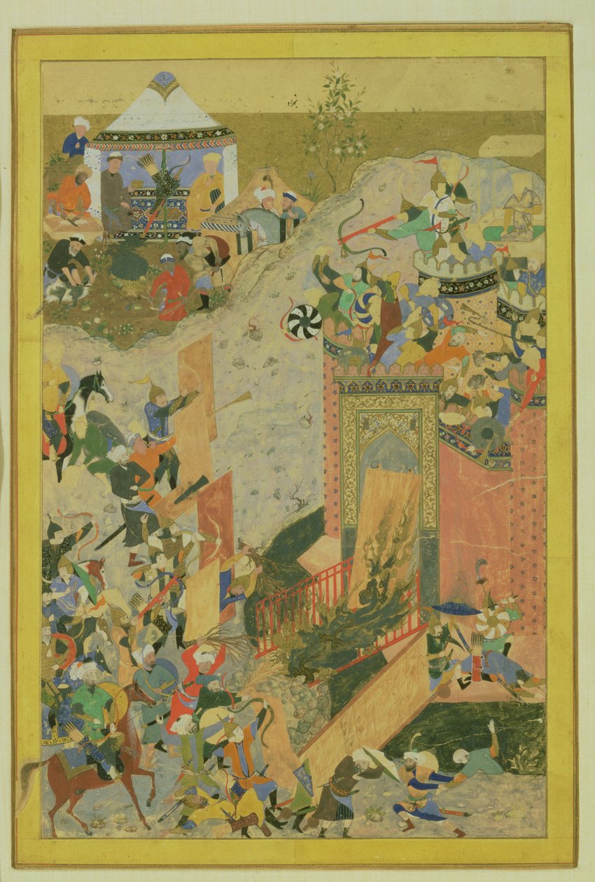 Kale Saldırısı, Pers, Timurlular Dönemi (1370-1506) c.1475-1500 (wc ve kağıt üzerine altın varak) by Bihzad attr. to Bihzad attr. to
