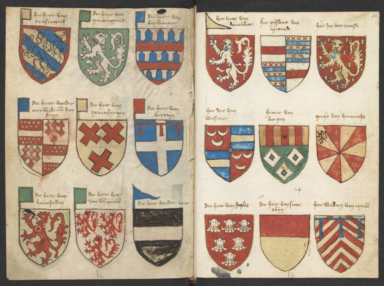 Wapenboek Beyeren (armorial) - KB79K21 - folyo 053v (solda) ve 054r (sağda) by Binder