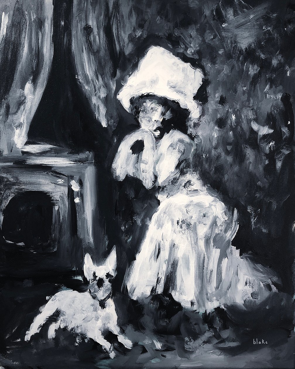 Bayan ve Köpek Pozisyonu, 2019 dolayları (Tuval üzerine akrilik) by Blake Munch