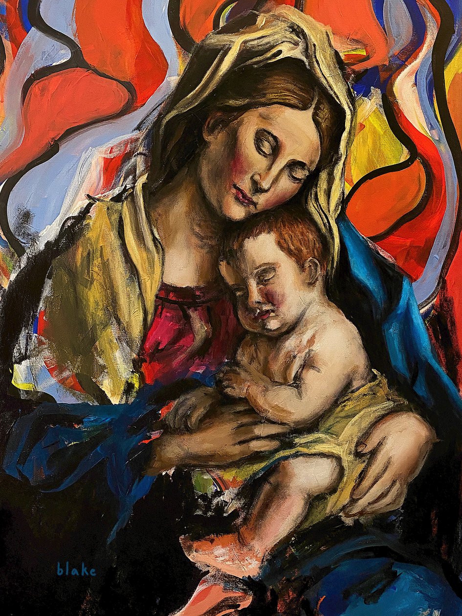 Madonna And Child, 2020 dolayları (Tuval üzerine akrilik) by Blake Munch