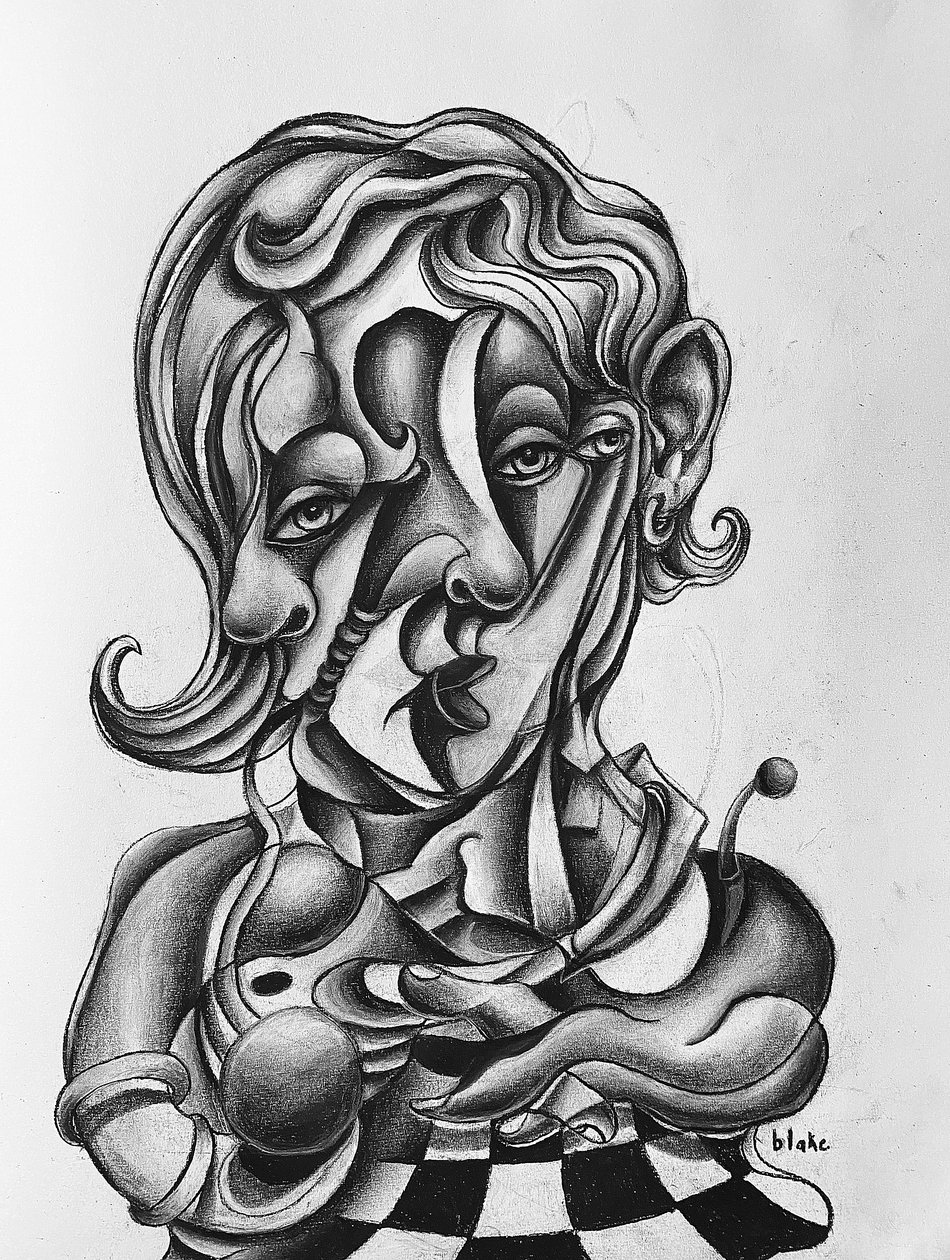 Picasso Reflecting, yaklaşık 2021 (Kağıt üzerine karakalem) by Blake Munch