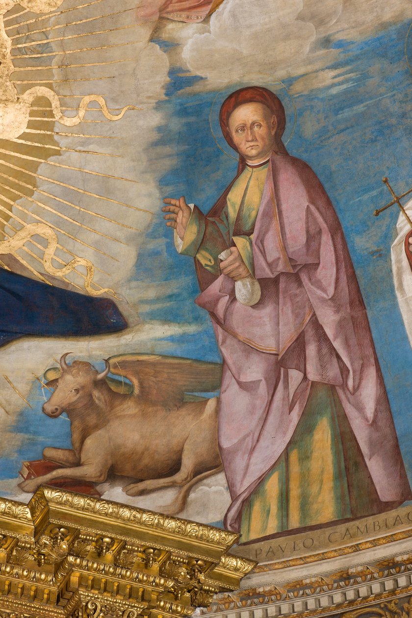 Apsis, Catino Apse, Boccaccio Boccaccino, Pantocrator arasında Azizler Marcellino, Imerio, Omobono, Peter Exorcist, Detay St. Omobono by Boccaccio Boccaccino
