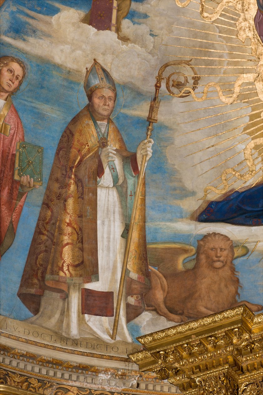 Apsis, Catino Apse, Boccaccio Boccaccino, Azizler arasında Pantocrator Marcellino, Imerio, Omobono, Peter Exorcist, St. Imerio'nun Detayı by Boccaccio Boccaccino