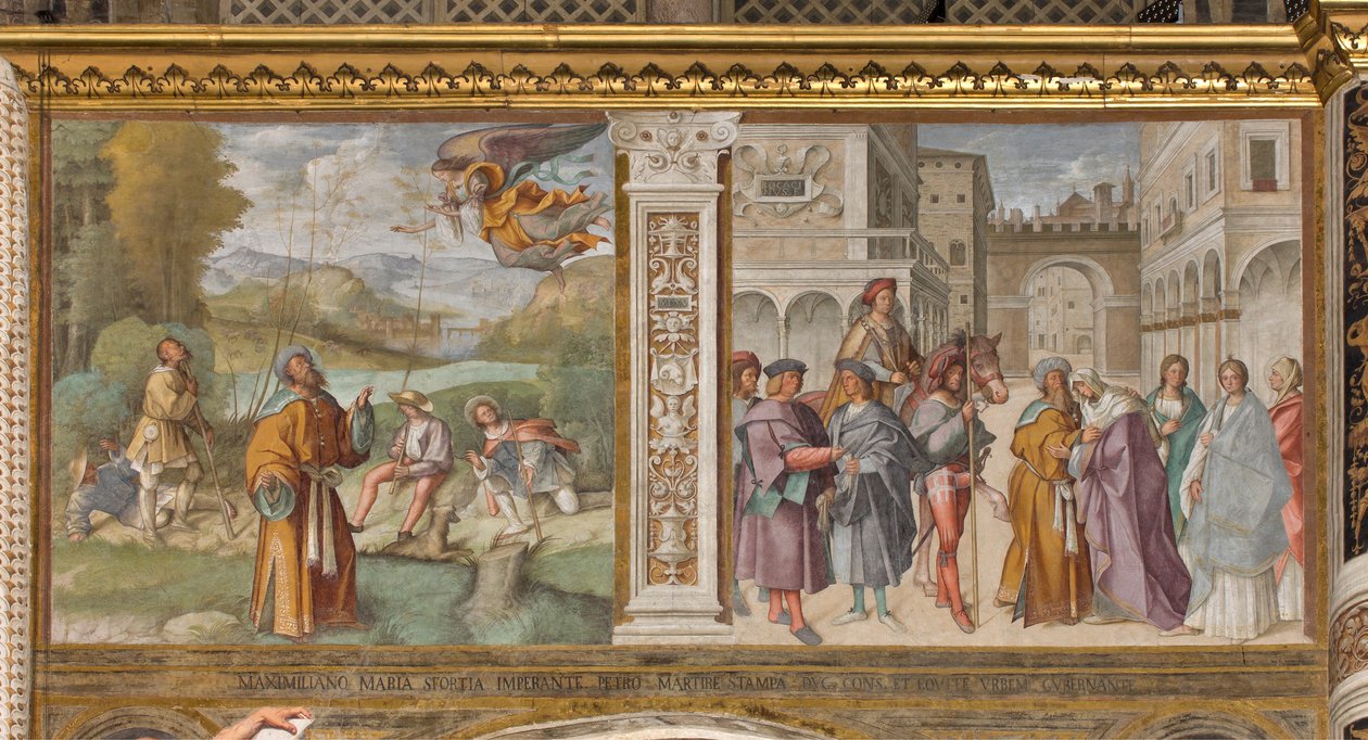 Orta Nef, Birinci Kuzey Açıklığı, Joachim'e Duyuru, Aziz Joachim ve Aziz Anne'nin Altın Kapı'da Buluşması, Boccaccio Boccaccino 1514-15 by Boccaccio Boccaccino