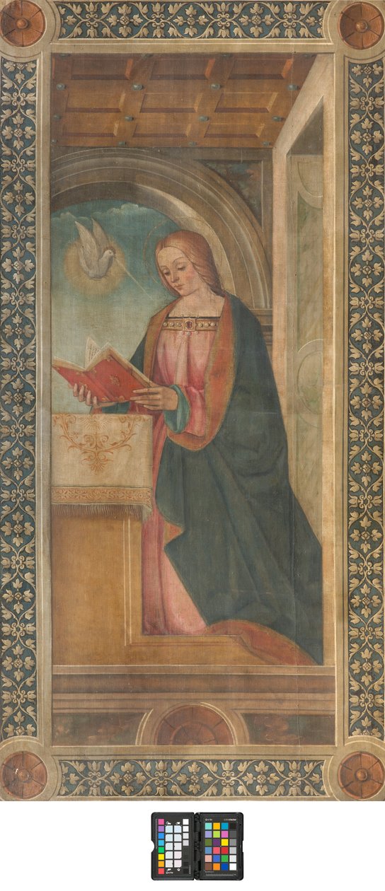 Contofacade güney transept, Boccaccio Boccaccino, Madonna-XVI yüzyılın başlarından duyuru detayı, Fresk Yırtık by Boccaccio Boccaccino