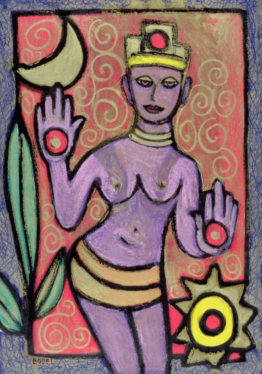 Tanrıça, 2002 (kağıt üzerine yağlı, pastel ve Hint mürekkebi) by Bodel Rikys