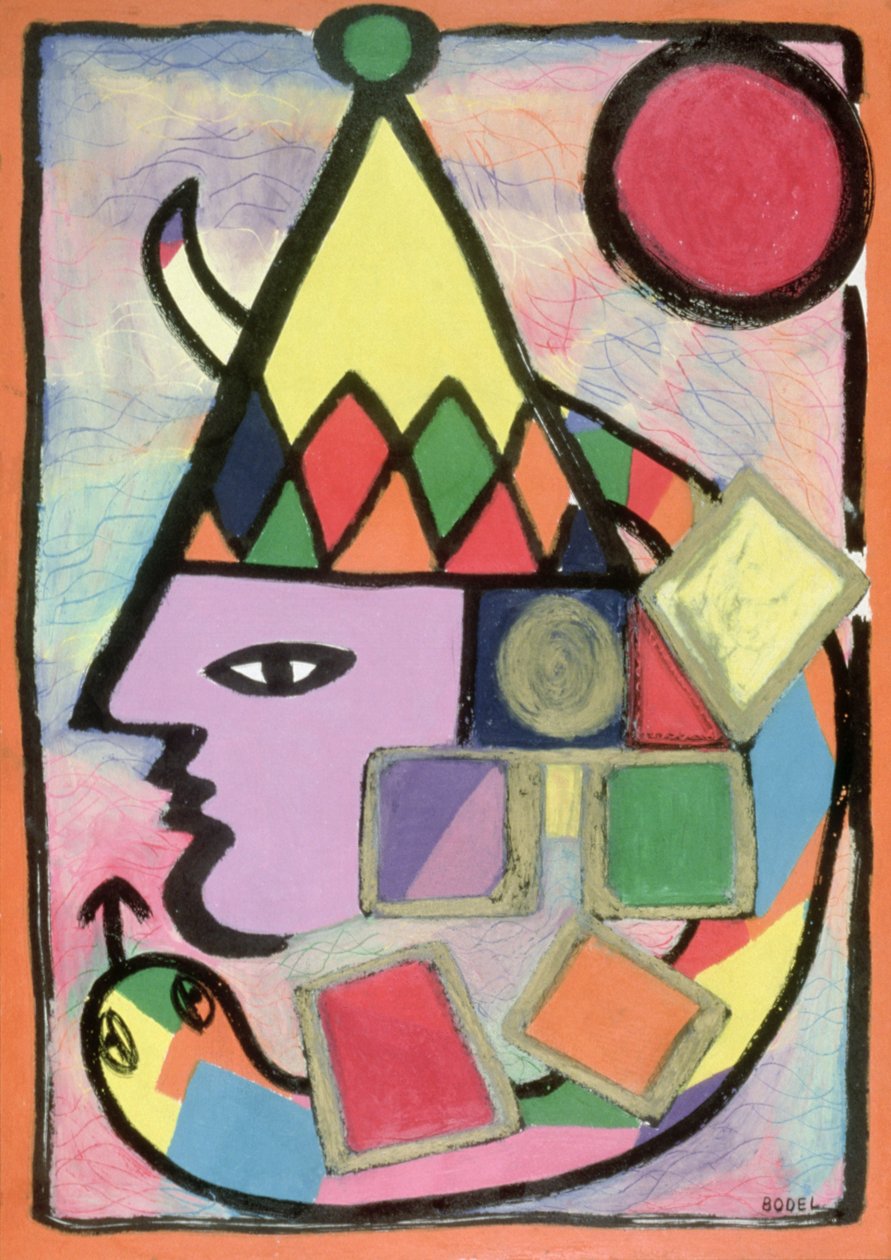 Harlequin, 2000 (kağıt üzerine yağlı, pastel ve Hint mürekkebi) by Bodel Rikys