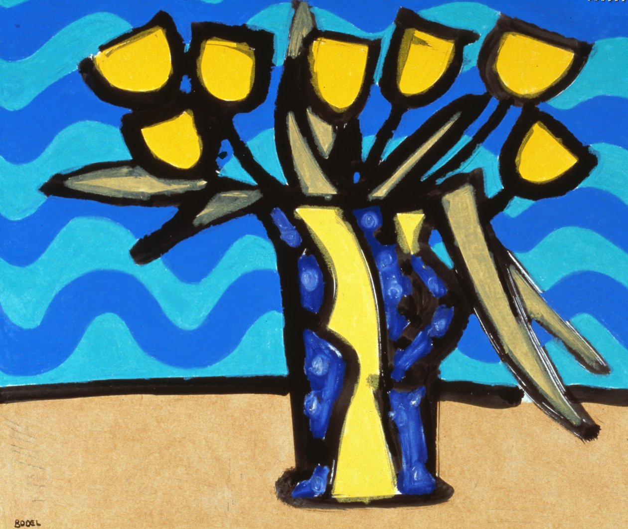 Sarı Laleler, 1996 (kağıt üzerine yağlı boya, pastel ve Hint mürekkebi) by Bodel Rikys