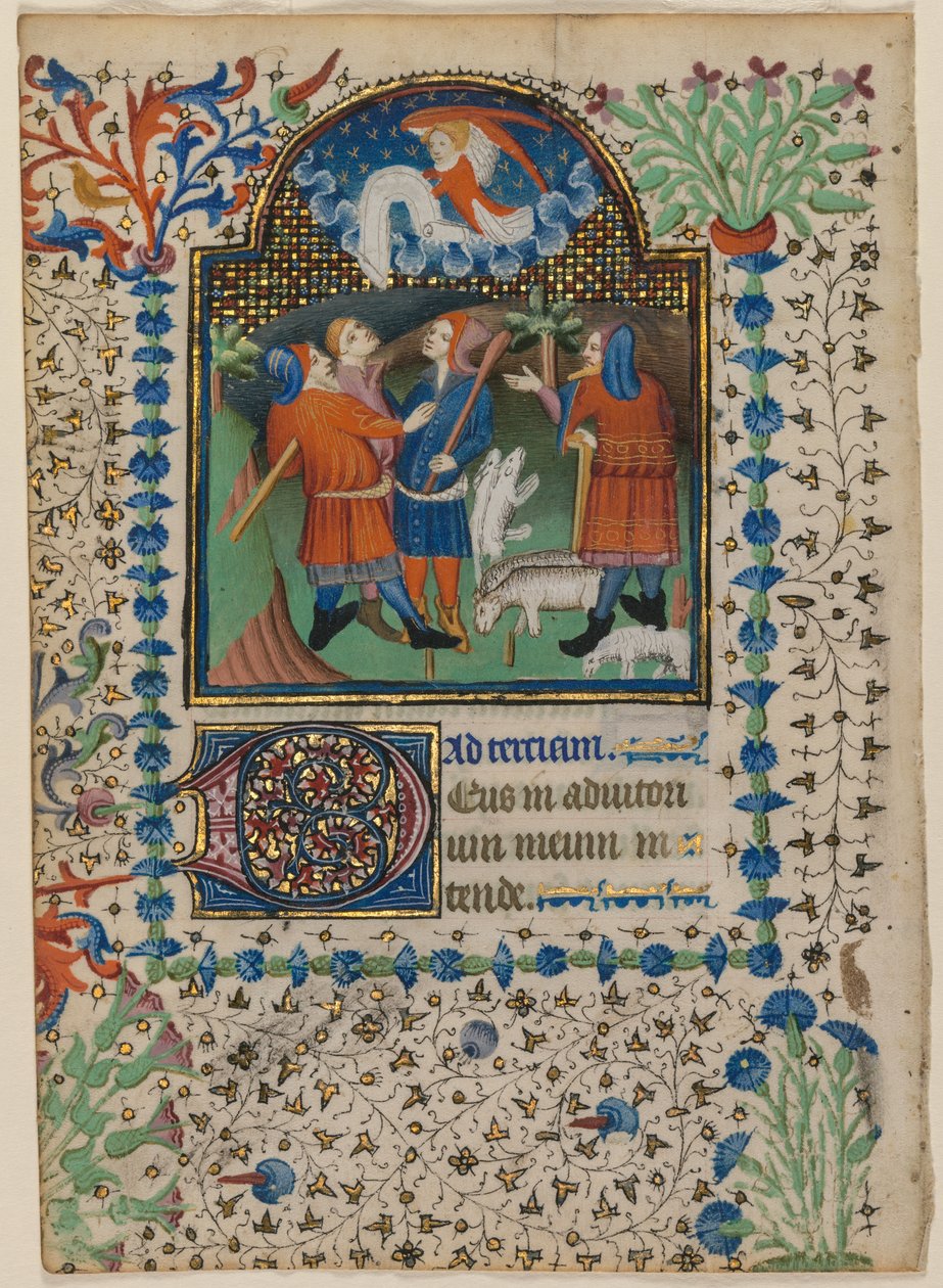 Saatler Kitabından Yaprak: Çobanlara Müjde recto, c. 1410-20. by Boethius Illuminator