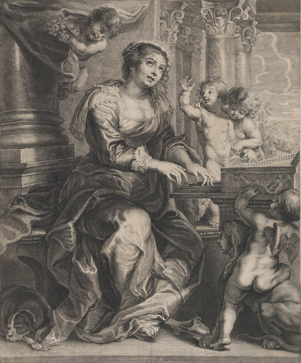 Putti ile çevrili org çalan Aziz Cecilia, yakl. 1640-59. by Boetius Adams Bolswert