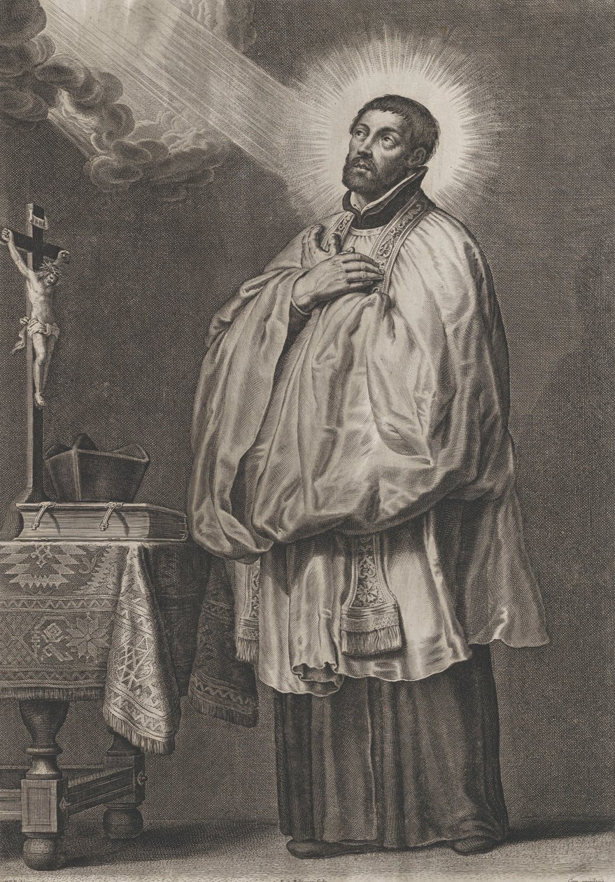 Sol üstten kendisine doğru yayılan ilahi bir ışıkla Aziz Francis Xavier,..., ca. 1623-33. by Boetius Adams Bolswert
