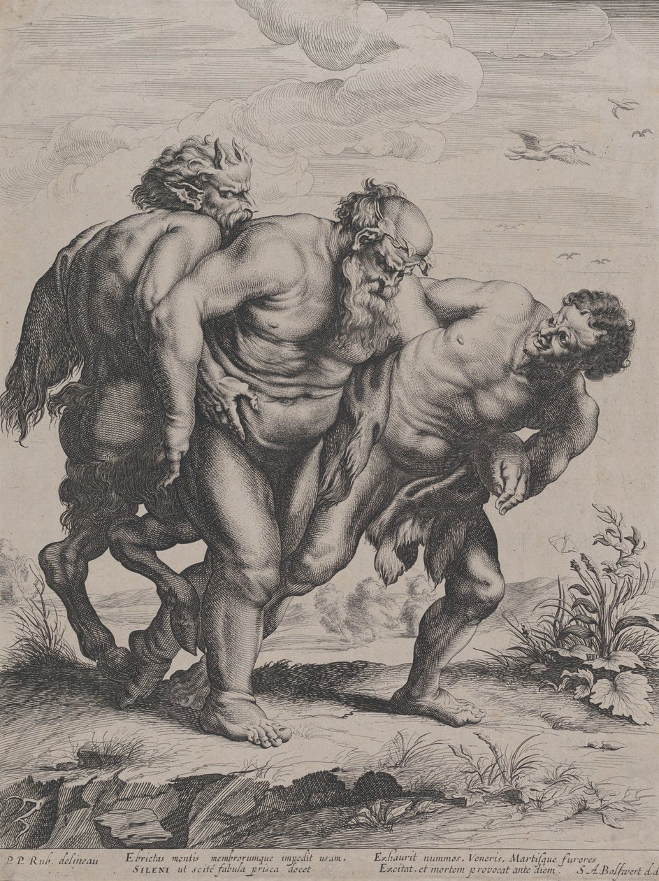 Bir satir ve bir faun tarafından desteklenen sarhoş Silenus, 1625-59. by Boetius Adams Bolswert