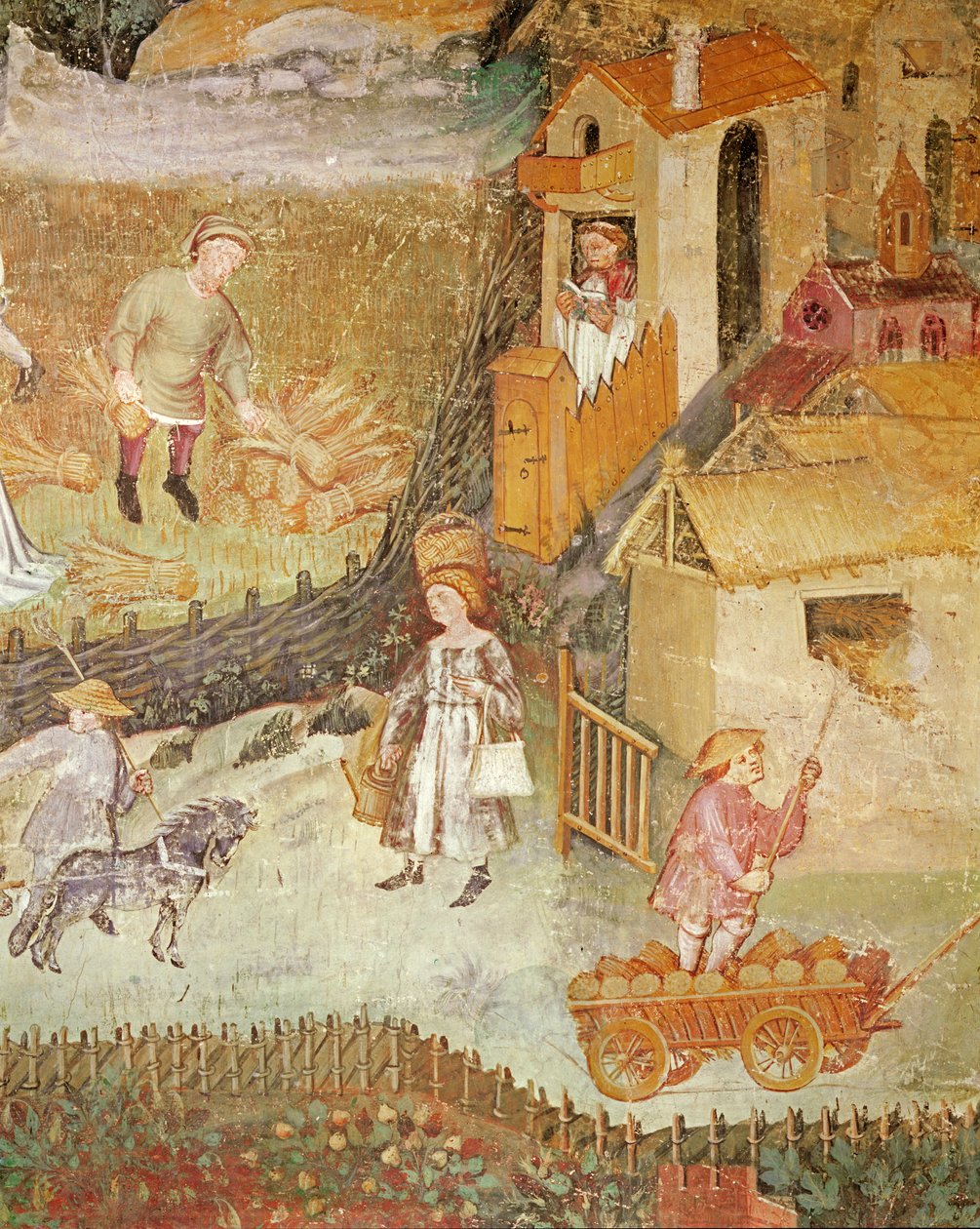 The Month of August, detail of a farm, c.1400  by Bohemian School