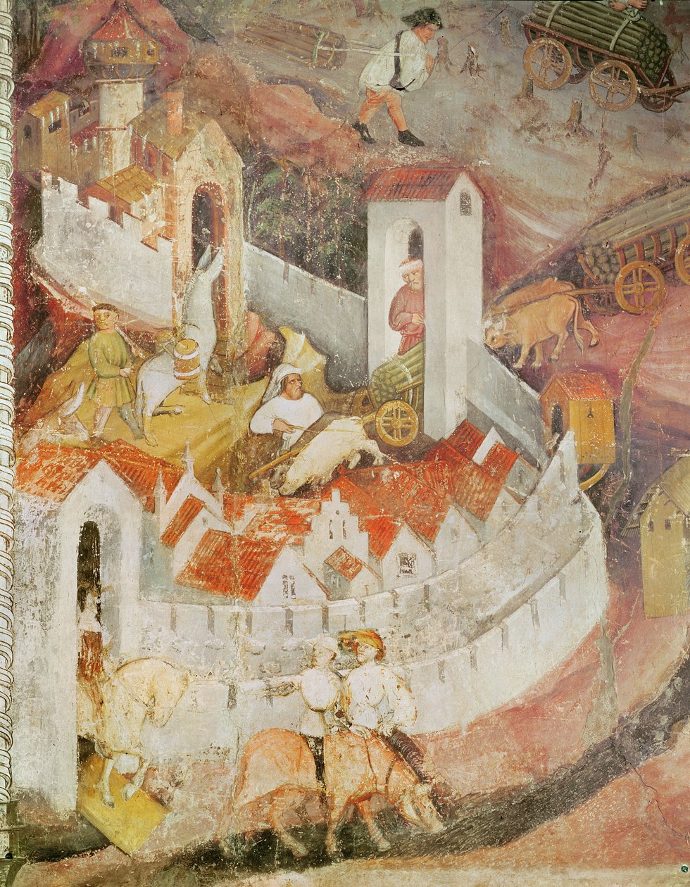 Aralık Ayı, ağaç gövdelerinin taşınmasının detayı, c.1400 by Bohemian School