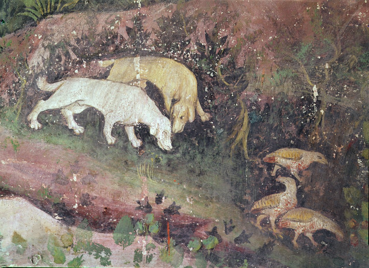 Haziran Ayı, köpek ve keklik detayı, c.1400 by Bohemian School